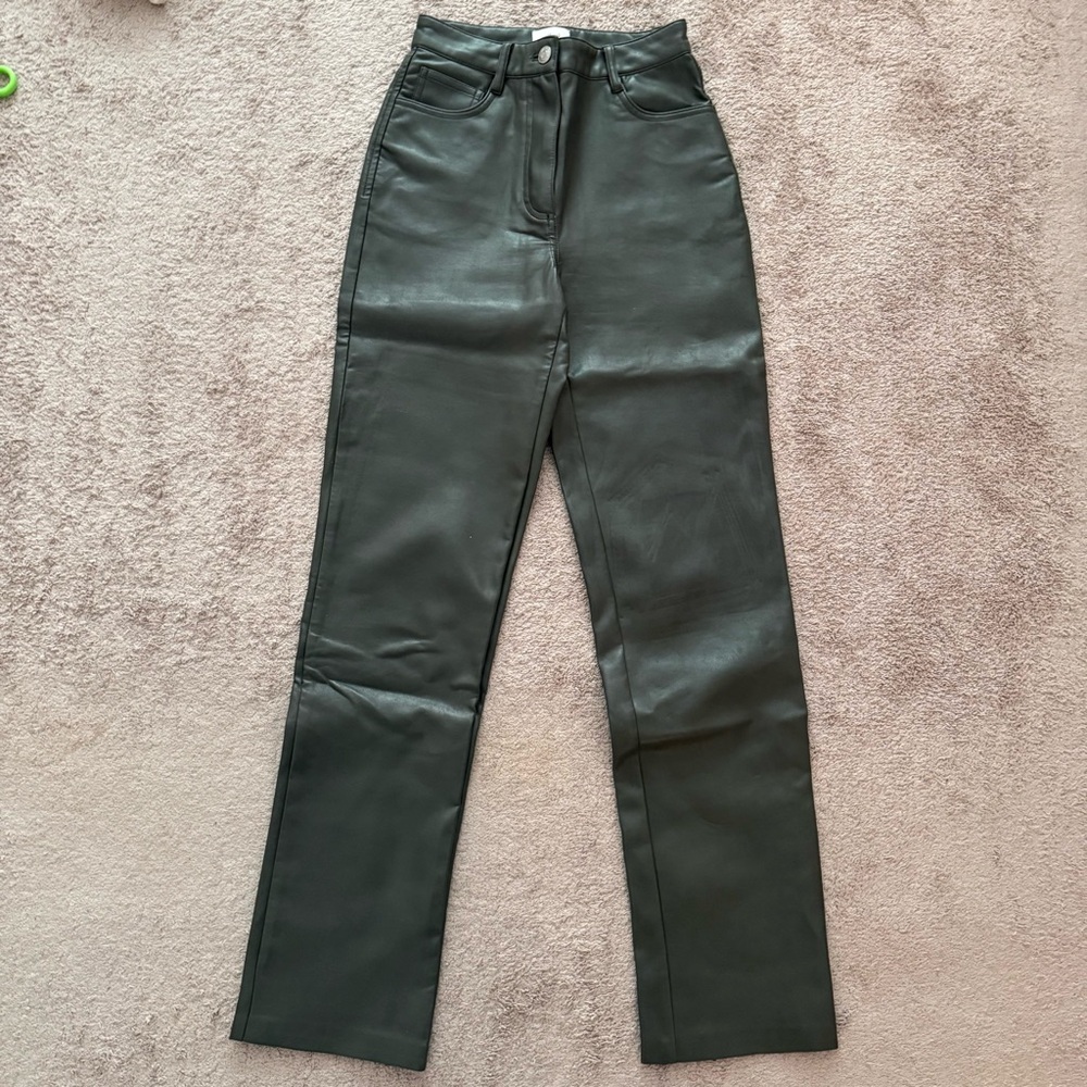 Aritzia Melina Grey Green Faux Leather Pants